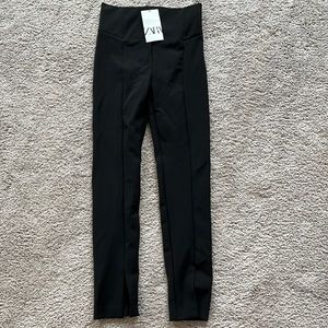 NWT ZARA Black High waist split hem leggings S